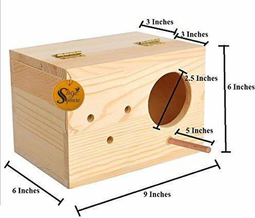 Sage Square Natural Wood Mountable Nest Breeding Box with Perch