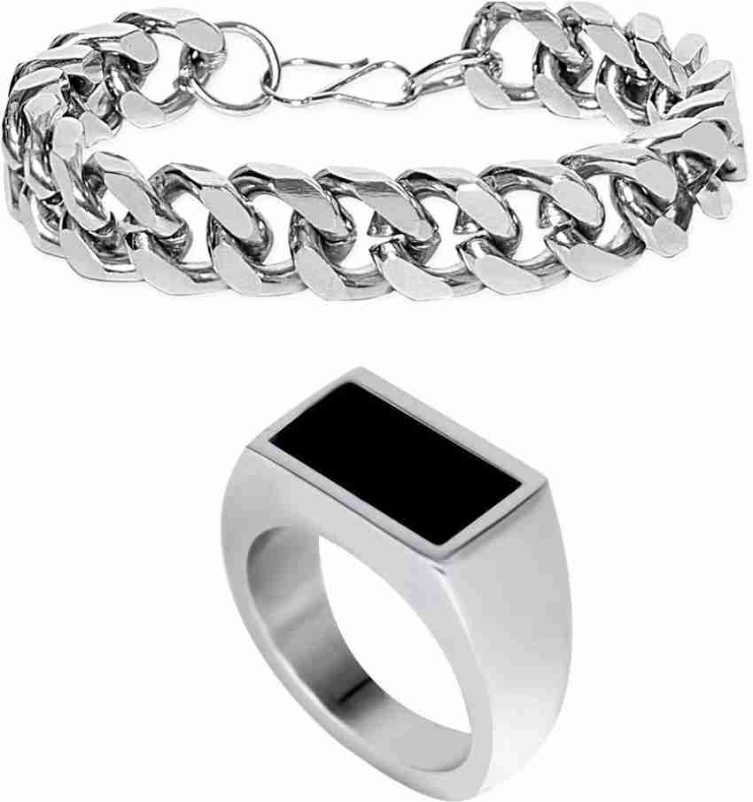 Bellina Trending Silver Plated Chain Bracelet And Ring For Boys