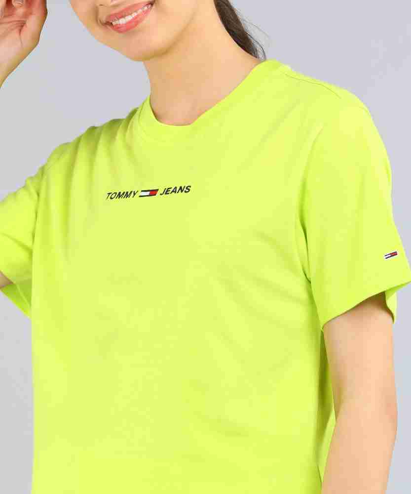 TOMMY HILFIGER Embroidered Women Round Neck Green T-Shirt - Buy