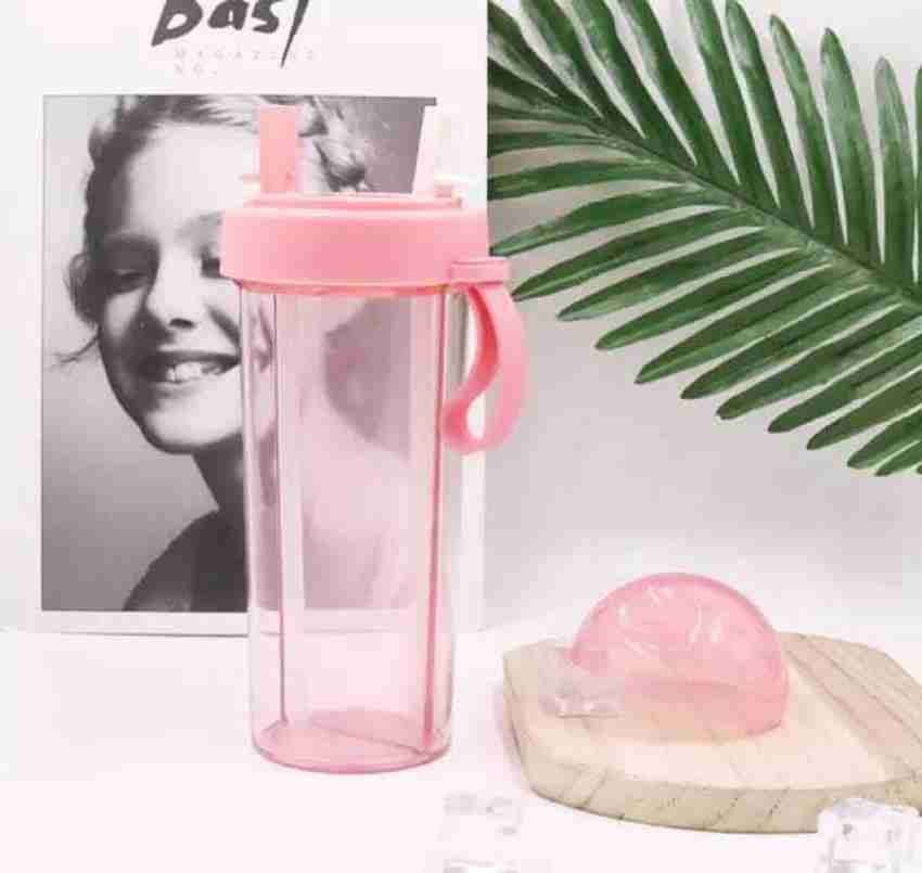 Double Drinking Cup, Double Straw Cup, Portable Dual-use Bottle, Double Drinking Cute Water Cup, Pink 600ml, Size: 420 ml