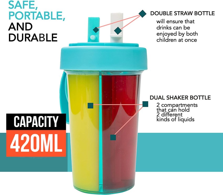 Dual-Use Straw Bottle, Shaker Bottle, Couple Water Bottle,  Double-Compartment Water Bottle