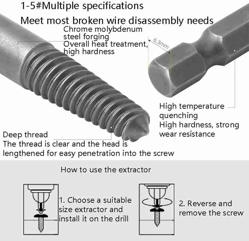 metrotools 5 IN 1 SINGLE HEAD LONG THREAD SCREW EXTRACTOR SIX