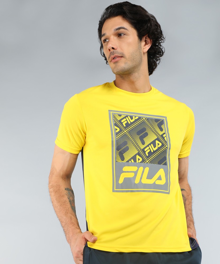 Mens yellow fila shirt on sale