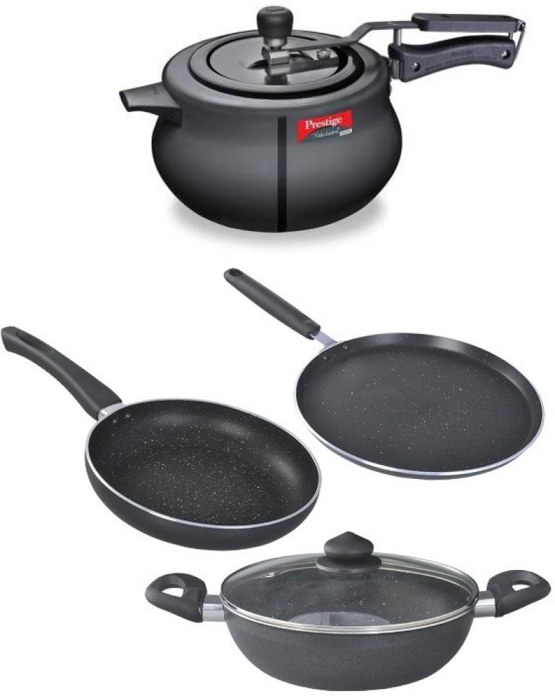 Prestige Black Induction Base Nakshatra 5 Litre Pressure Cooker Hard Anodized And Cookware Set Combo Almunium Induction Bottom Non Stick Coated Cookware Set Price in India Buy Prestige Black Induction...