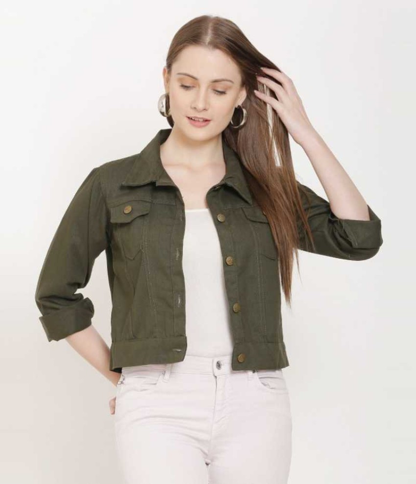 Olive green denim hot sale jacket womens india