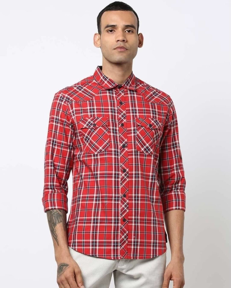 dnmx Men Checkered Casual Red Shirt Buy dnmx Men Checkered