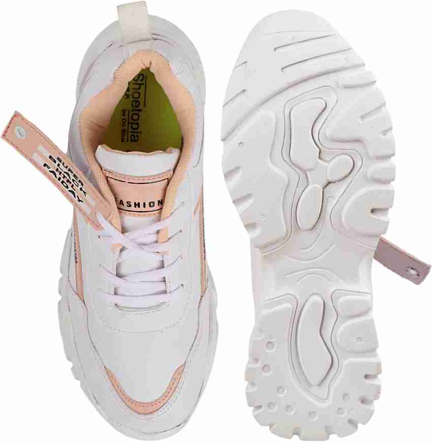 Buy SHOETOPIA Peach Synthetic Lace Up Girls Sneakers