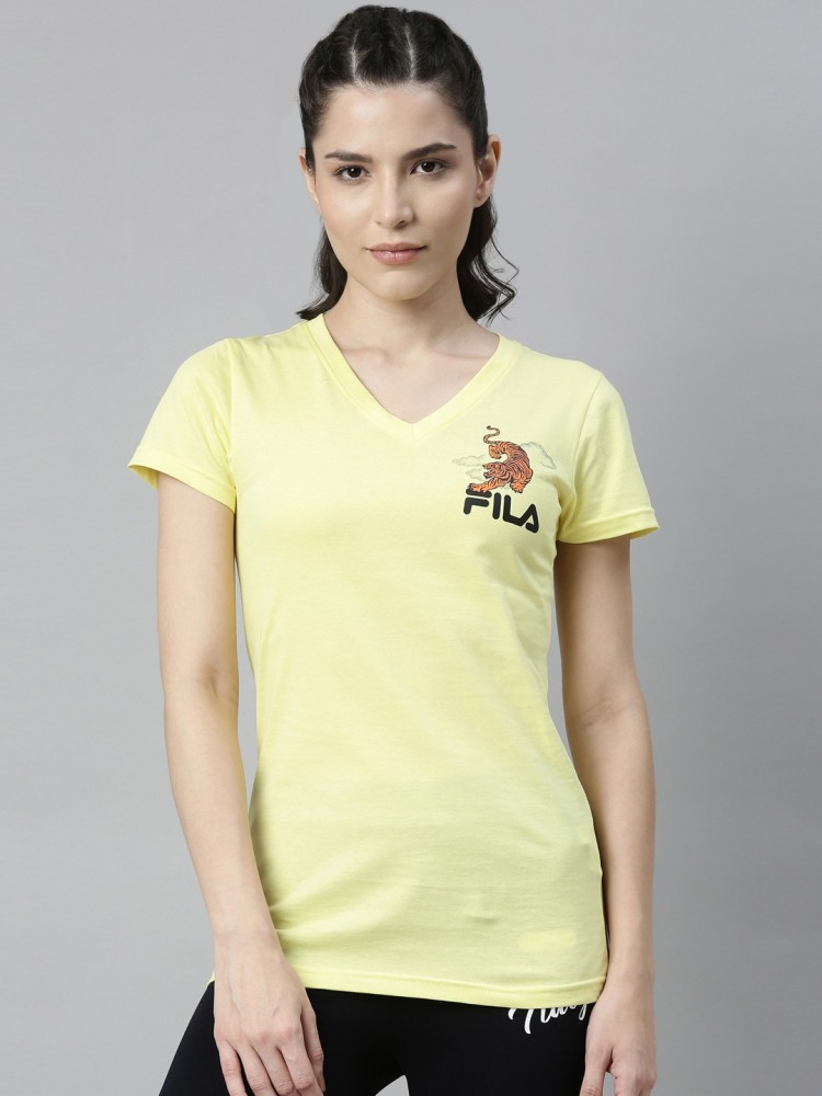 FILA Solid Women V Neck Yellow T Shirt Buy FILA Solid Women V