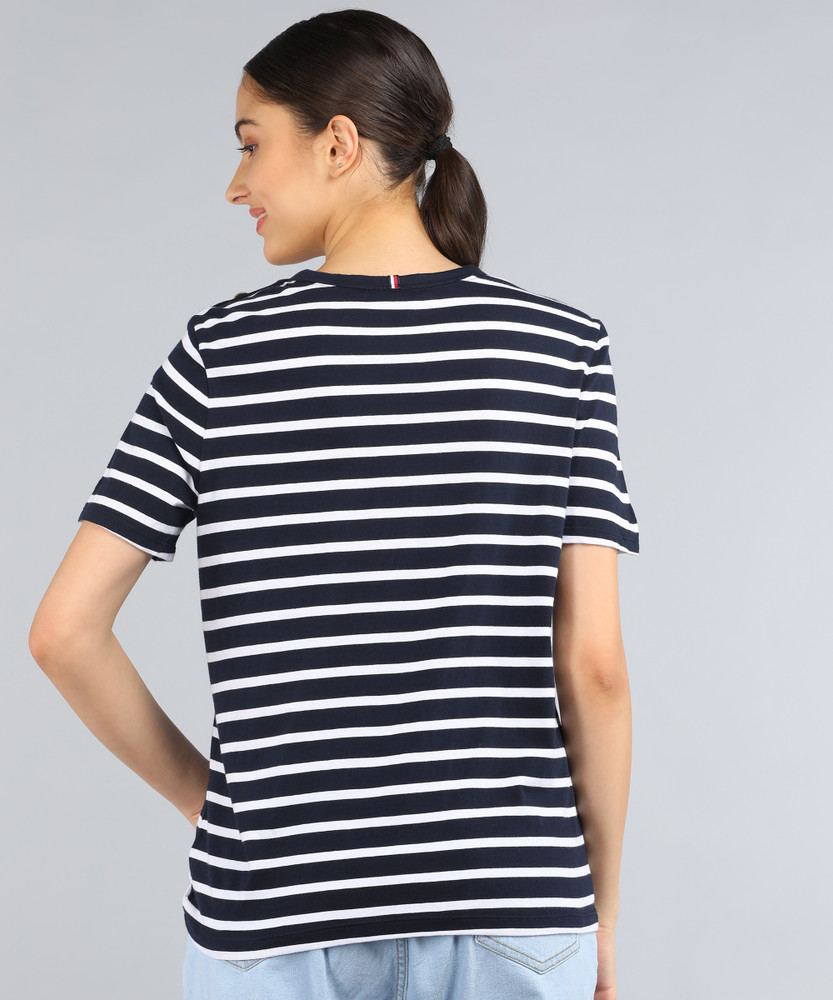 TOMMY HILFIGER Striped Women Round Neck Blue T Shirt Buy TOMMY