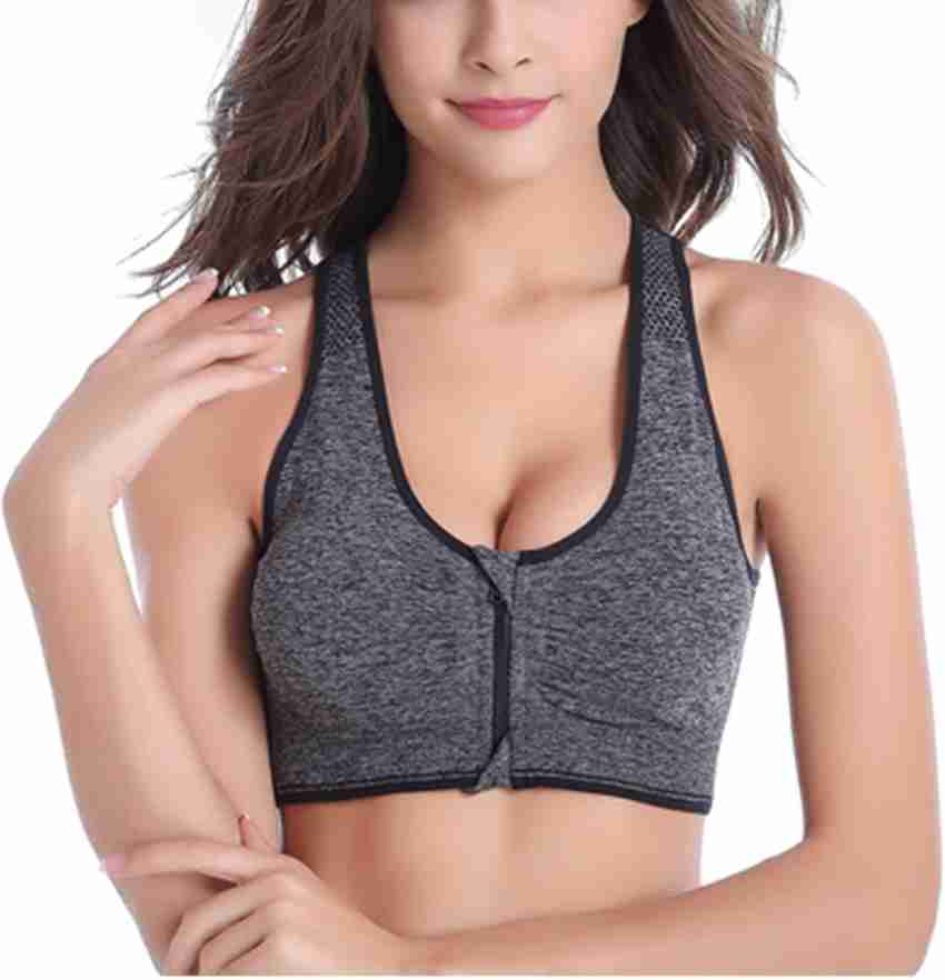 MYYNTI by Women's Front Zip Sport Bra Soft Padded Imported Designer Cotton  Bralette Party wear Beachwear Seamless Sexy Top for Women/Girl Free Size  (30 to 36) (Removable Pad) Color_Grey Women Sports Lightly