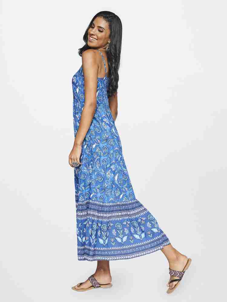 GLOBAL DESI Women Fit and Flare Blue Dress Buy GLOBAL DESI Women