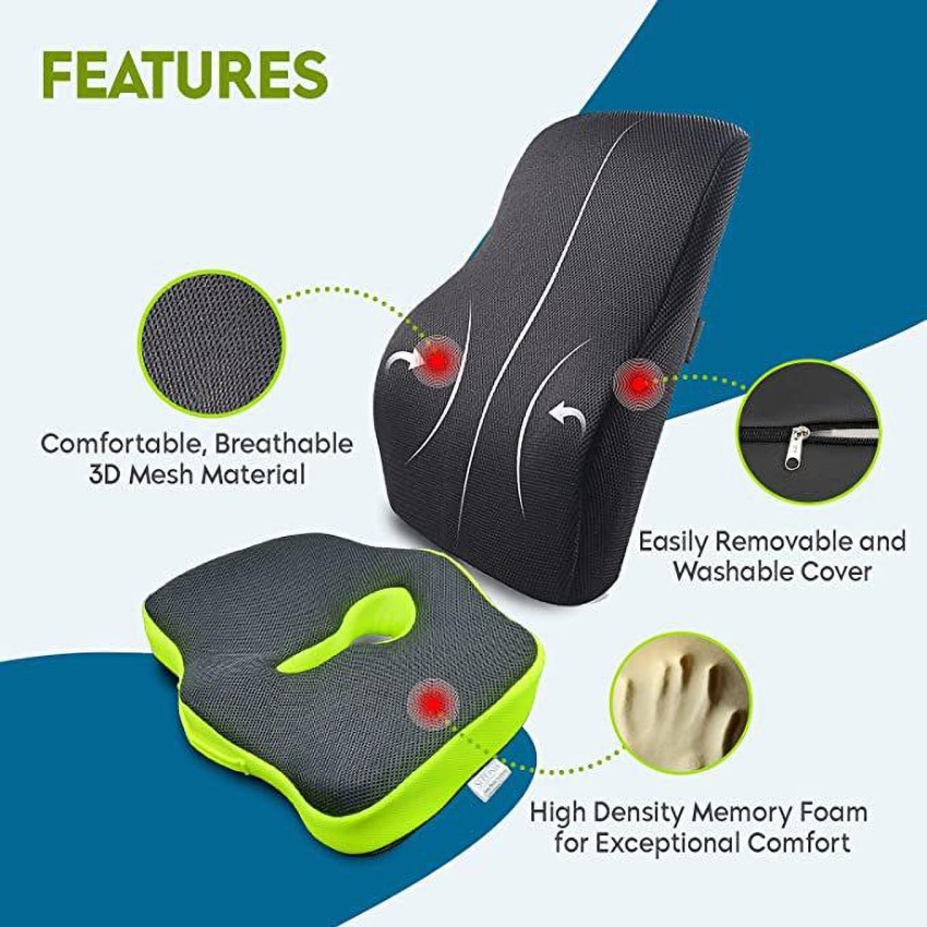 Sleepsia Orthopedic Lumbar Support Memory Foam Back Cushion, Back Rest  Cushion for Car, Chair and Office
