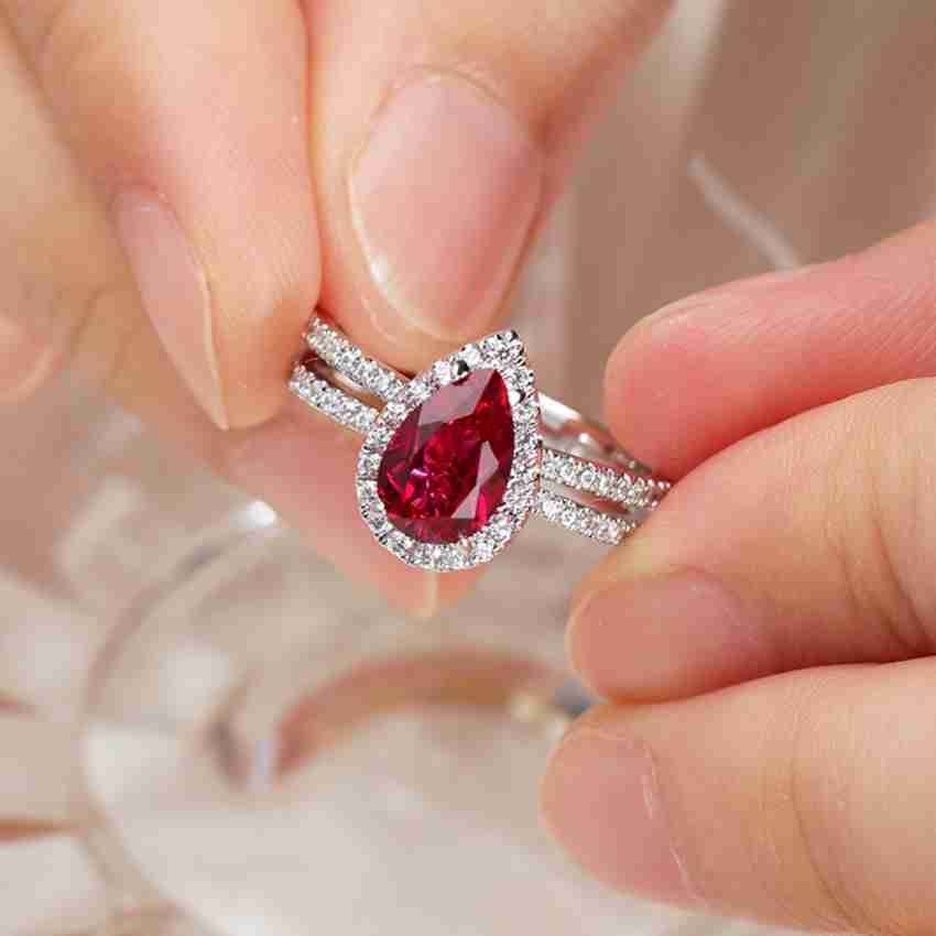 Yellow Gold-Plated Silver Burmese Ruby and White Zirconia 5-stone