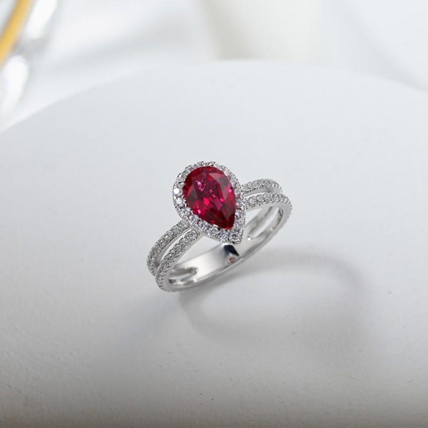 Yellow Gold-Plated Silver Burmese Ruby and White Zirconia 5-stone