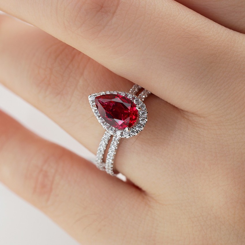 Yellow Gold-Plated Silver Burmese Ruby and White Zirconia 5-stone