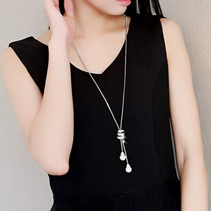 Long silver chain shop with pendant