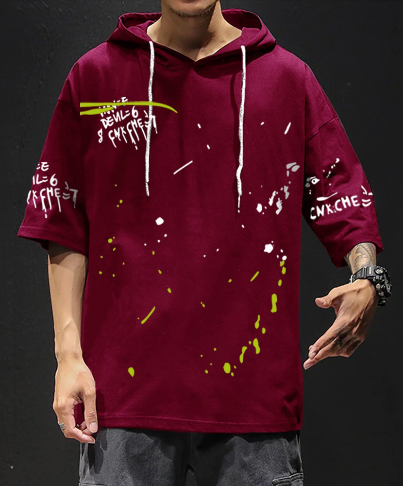 EyeBogler Printed Men Hooded Neck Maroon T-Shirt - Buy EyeBogler Printed  Men Hooded Neck Maroon T-Shirt Online at Best Prices in India | Flipkart.com