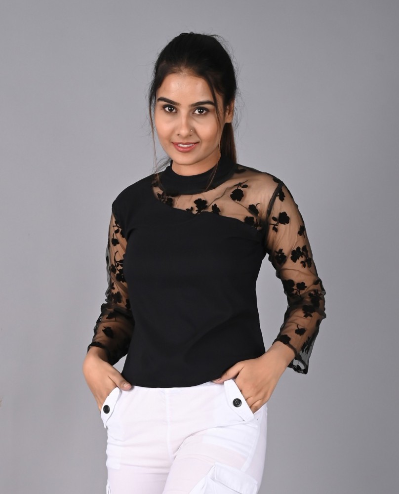 black net top full sleeves