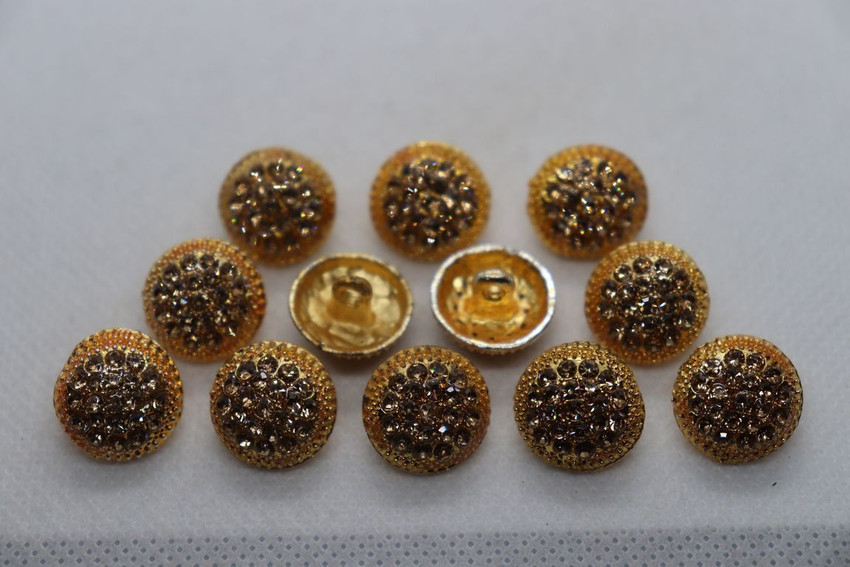 The Design Cart Gold Stone Studded Fancy Metal Button 100 Pieces