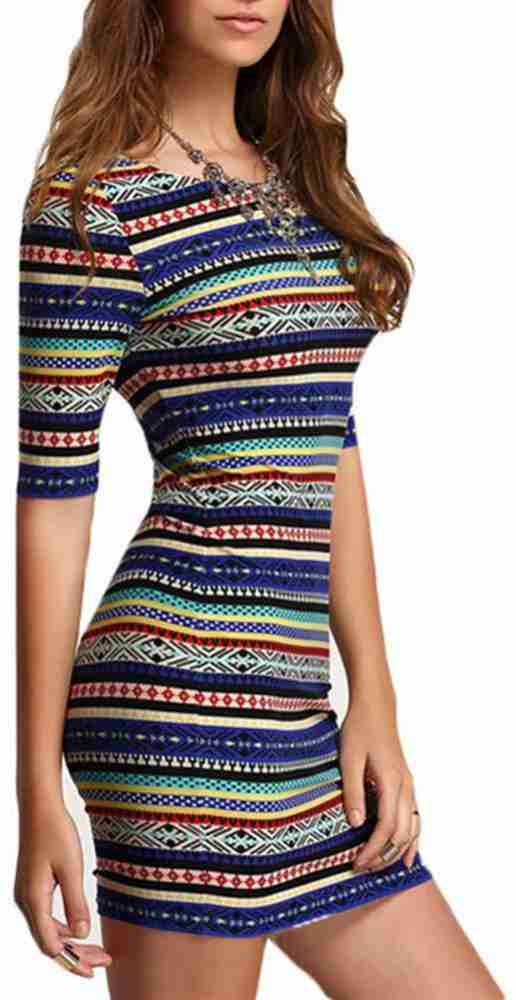 Aztec striped low back bodycon sales dress