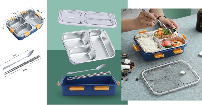 NEHIK ENTERPRISE Lunch Box - Stainless Steel Lunch Box for Kids, Tiffin Box  3 Containers Lunch Box 