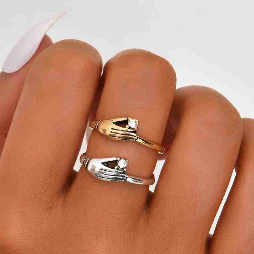 DESTINY JEWEL S Gold And silver White stone Band Holding Hand Stylish Ring set For Girl nd Women Brass Silver Gold Plated Ring Set Price in India Buy DESTINY JEWEL S Gold And