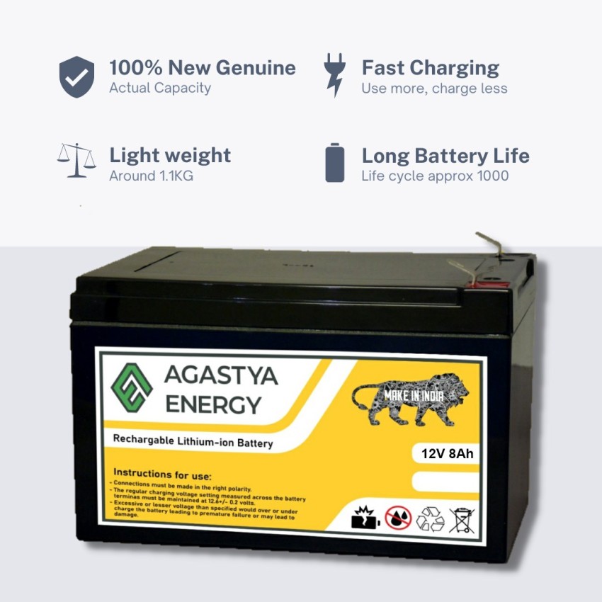Agastya Energy 12V 8Ah Lithium Ion Battery with BMS Lithium Solar Battery  Price in India - Buy Agastya Energy 12V 8Ah Lithium Ion Battery with BMS  Lithium Solar Battery online at