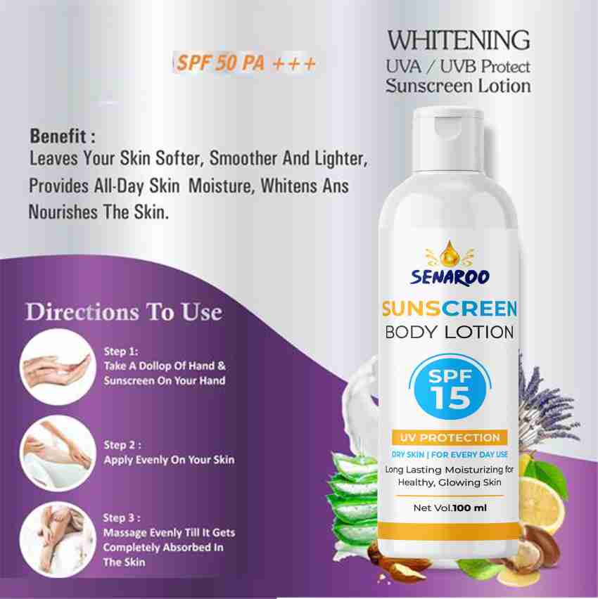 SENAROO Sunscreen SPF 15 SPF15 Skin Lighten Brightening Whitening Sun screen Lotion On Body Lotion Cream