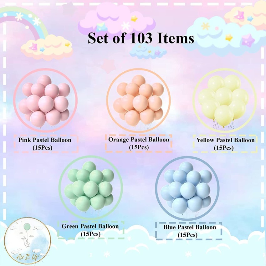 Fun and Flex Printed Rainbow Pastel Theme Birthday  Decorations Kit Balloon Combo Set - 103 Pcs Balloon - Balloon