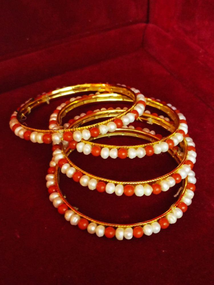 Coral and pearl gold bangles deals
