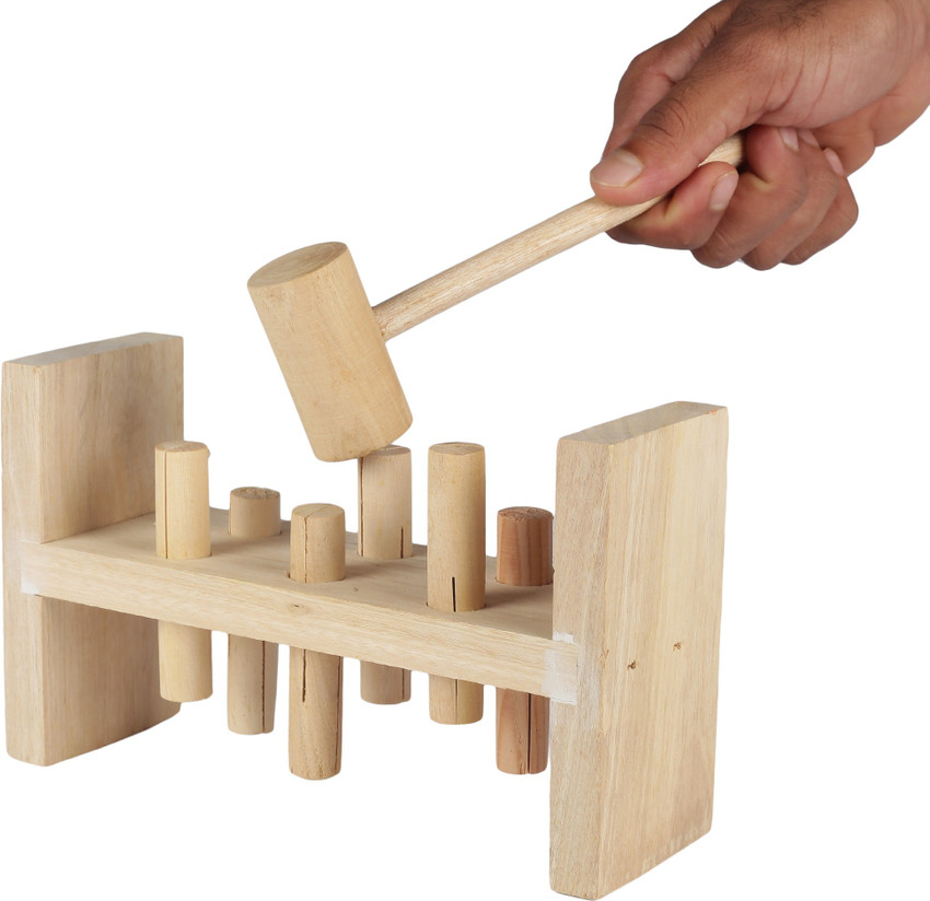 Wooden hammer peg toy top