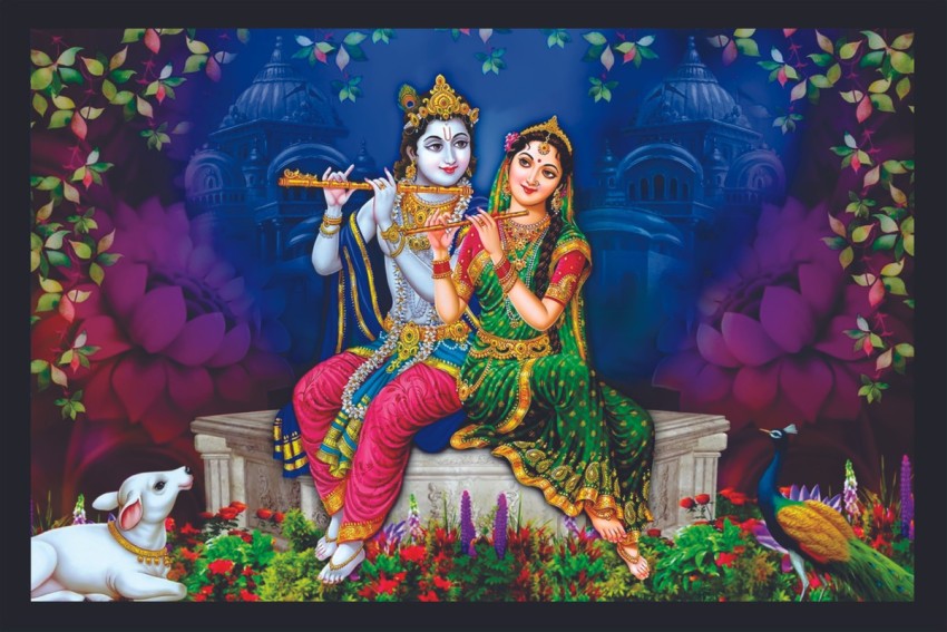 Smooth Multicolor Handmade Radha Krishna Paper Painting, Size: A4 Plus Sheet