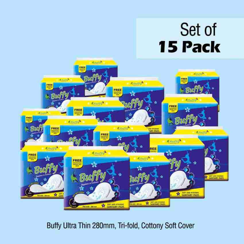 Buffy Tri Fold Ultra Thin with Cottony Cover (7pc, Set of 15 Packs)  Sanitary Pad, Buy Women Hygiene products online in India