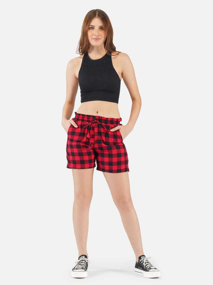 Stand At Ease Checkered Women Red Basic Shorts Buy Stand At Ease