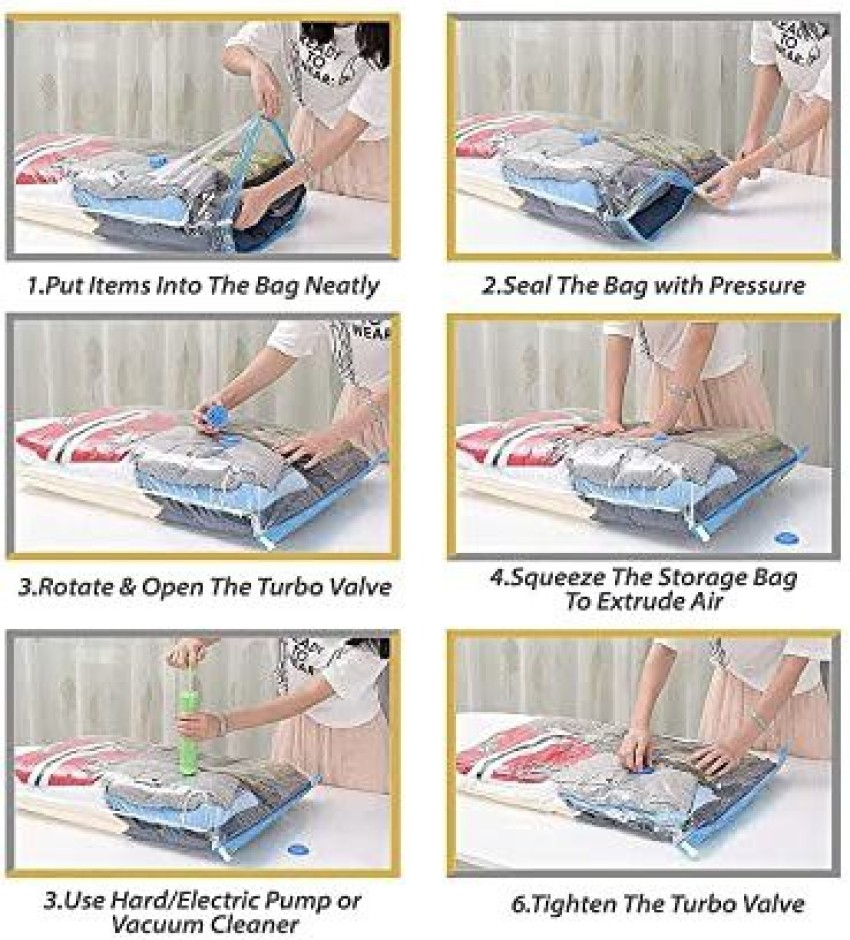 KitchExpo Space Saving Storage Bags Vacuum Seal Hand Vacuum Pump Clothes  Bedding Compressed Organizer Package Bag Vacuum Storage Bags with Hand Pump  - Save Space by 80% and Works for Bedding, Pillows