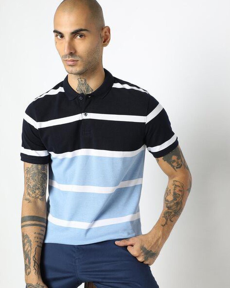 Netplay Striped Men Polo Neck Blue, Black T-Shirt - Buy Netplay Striped Men  Polo Neck Blue, Black T-Shirt Online at Best Prices in India