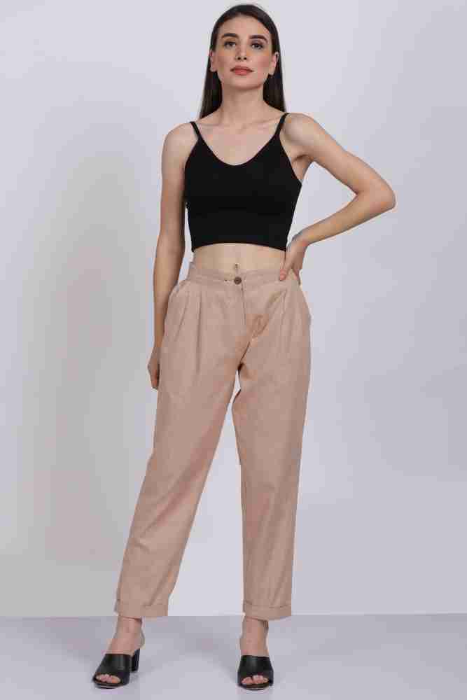 Parlio Regular Fit Women Beige Trousers - Buy Parlio Regular Fit