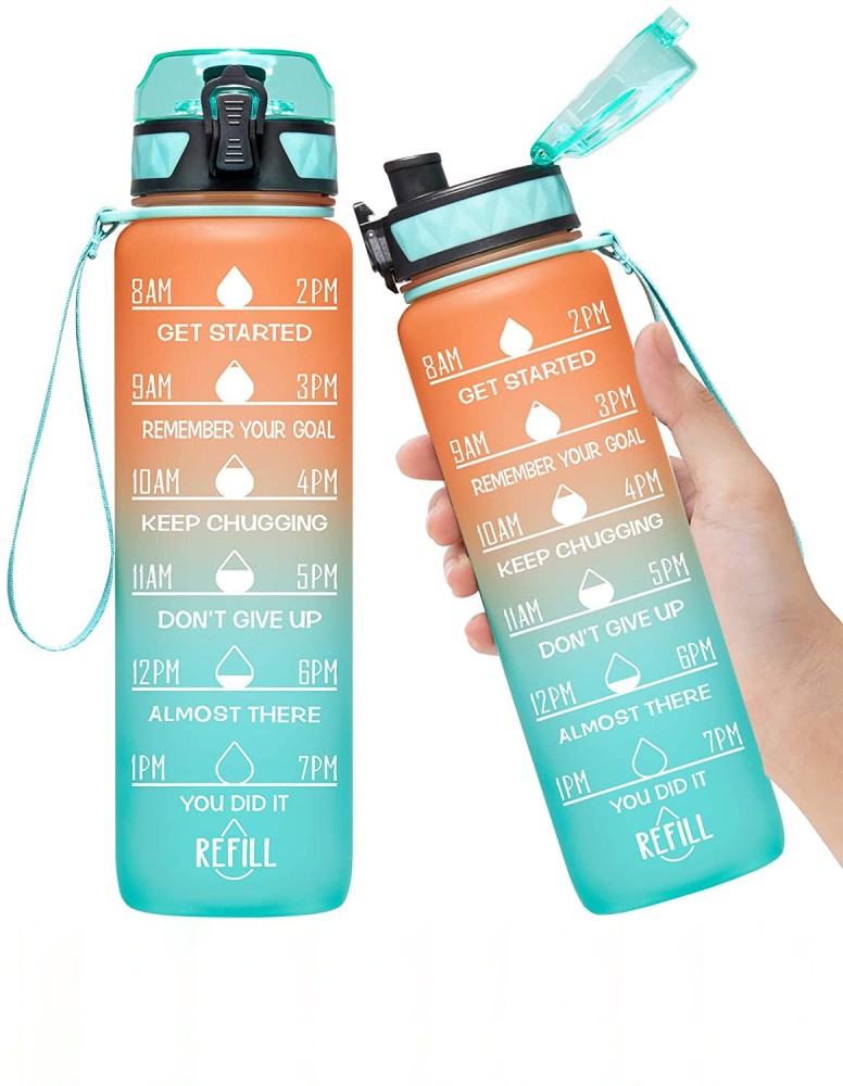 2 Pack Sports Water Bottle With Straw,2l+750ml Measured Plastic Drinking  Bpa Free Non-toxic Sports Drinks Time Markings Motivational Fitness (green)