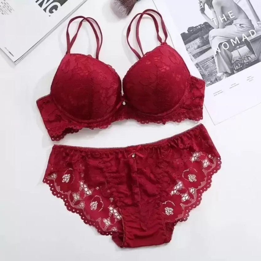 Sexy High Waited Underwire Push Up Floral Lace Lingerie Set Bowknot Bra and  Panty Lingerie Set Two Piece Lingerie