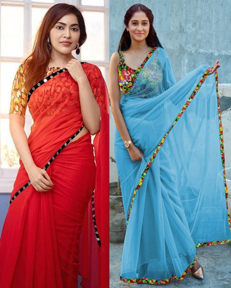 Buy Sareez House Solid/Plain Bollywood Georgette Red Sarees Online @ Best  Price In India