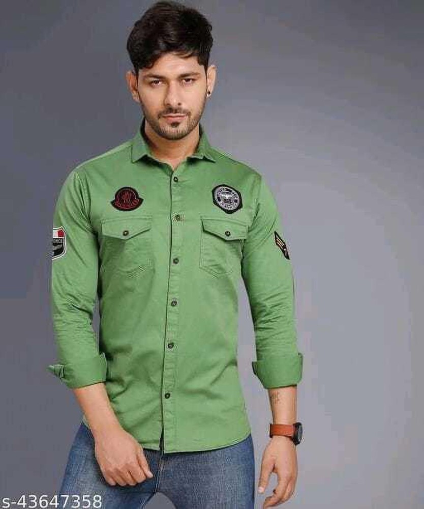 Buy Men Green Slim Fit Solid Full Sleeves Casual Shirt Online