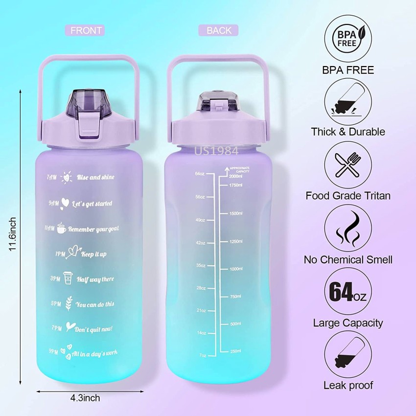 QuiFit 1 Litre Running Water Bottle with Straw, 1000 ML 32oz BPA