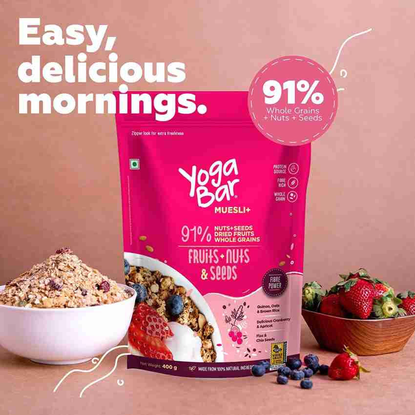 Yogabar Wholegrain Breakfast Muesli Fruits Nuts & Seeds and Dark Chocolate  Cranberry Pack Of 2 in Bangalore at best price by Sproutlife Foods Pvt Ltd  - Justdial