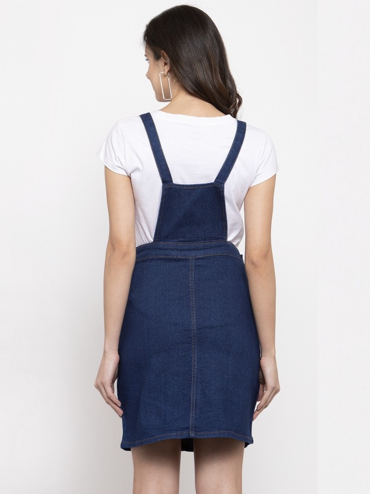 Buy DIMPY GARMENTS Cotton Blend Short Women's Dungaree Dress (Small, Blue)  at