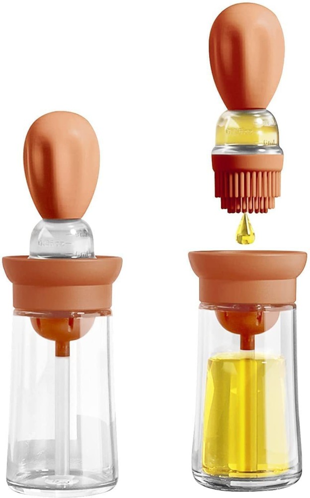 Glass Oil Bottle and Silicone Brush 200ml(7oz) Glass Oil Jar Olive Oil  Dispenser