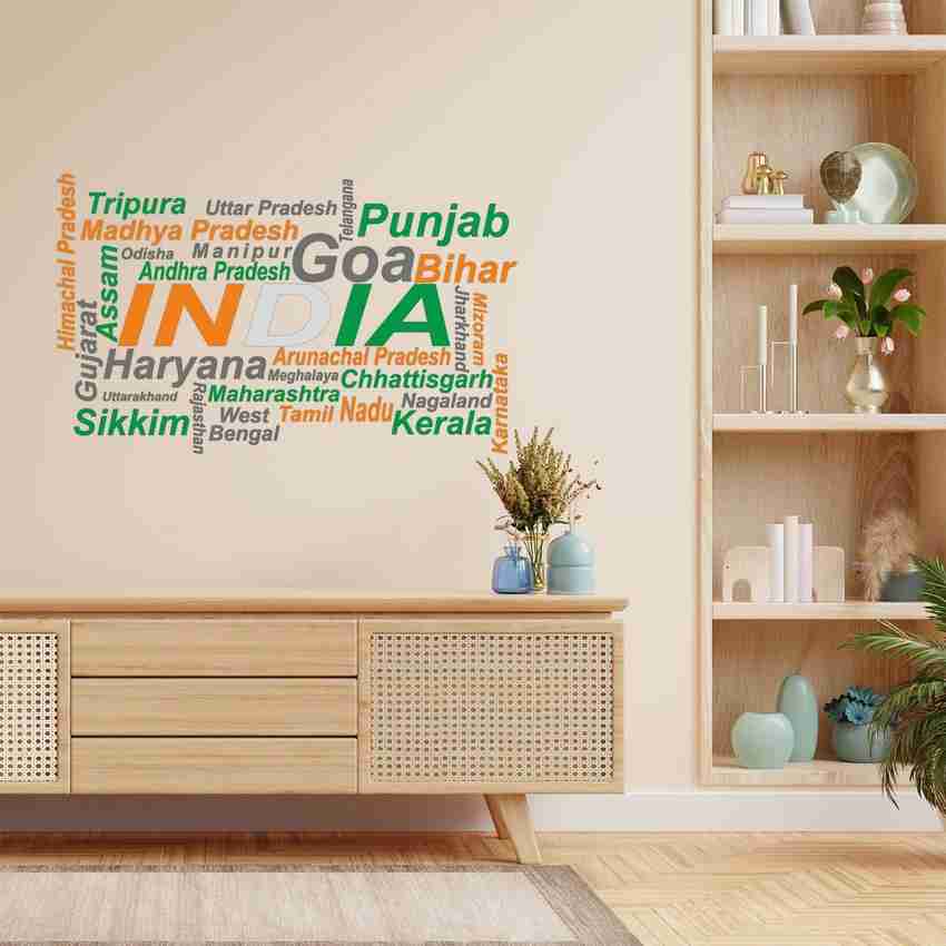 KREEPO 76.2 cm India and States Typography Vinyl Wall Sticker for