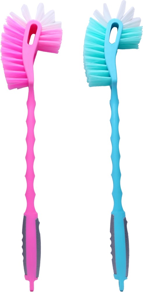 STRUGGLINGINC Double Sided Toilet Cleaning Brush for Cleaning Easy to Hold,  Combo HOCKEY TOILET CLEANER BRASH,Washbasin / Sink Cleaning Strong Plastic  Hand Nylon Combo Brush (Multicolor)Toilet Brush with long grip brush ,Toilet