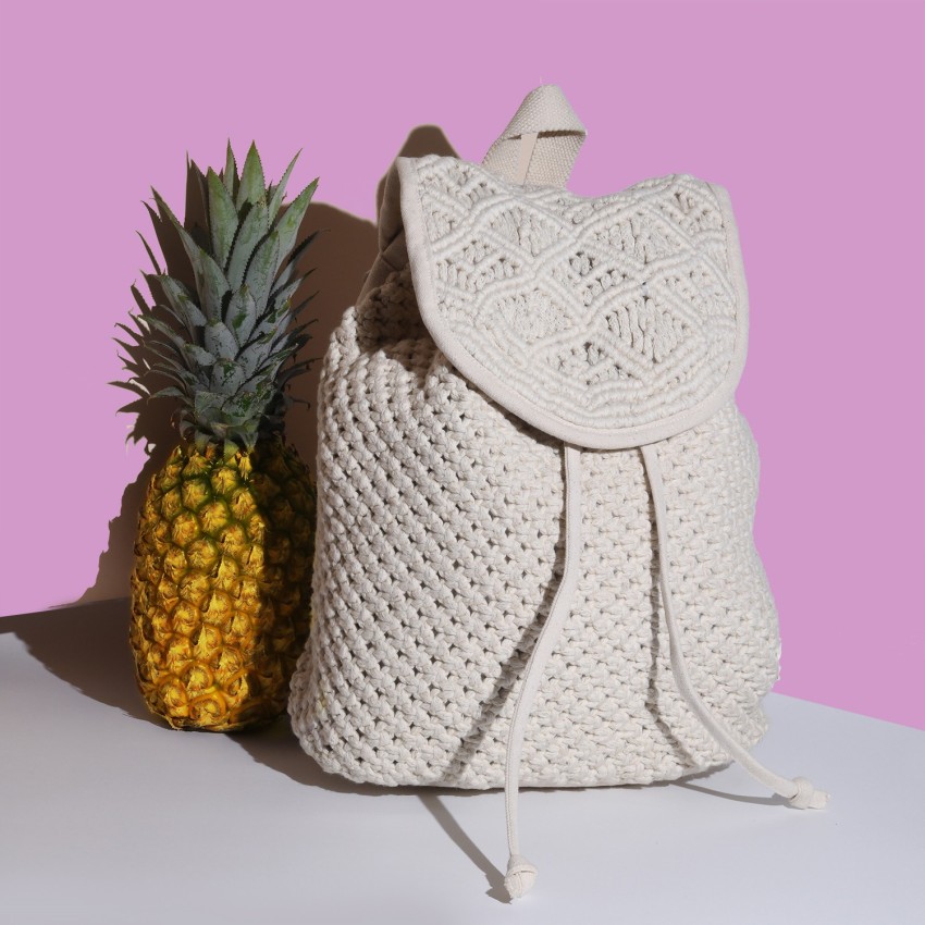 ACCESSORIZE LONDON Women s White Woven Macrame backpack 40 L