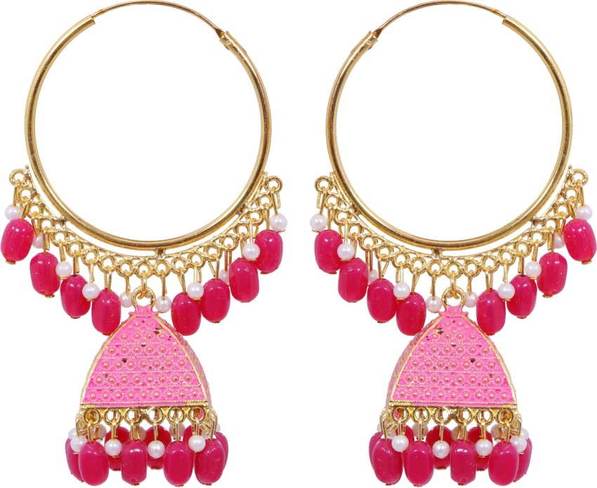 Raj jewellery Big Sized Pink Color Jhumka Earrings for Girls and Women  PINK