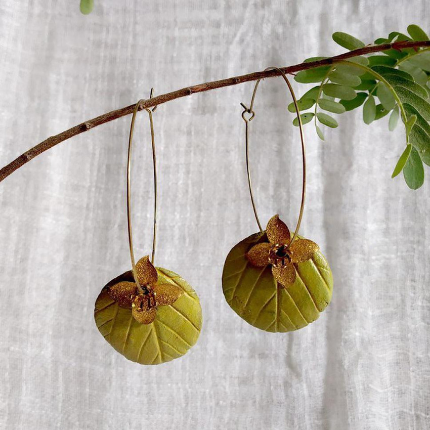 Flipkart.com - Buy Olive Tree Leaf Papier-mache & Brass Earrings 
